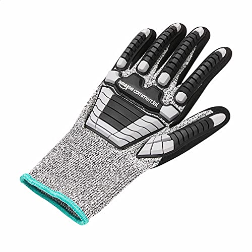 AmazonCommercial 13G SilverSilk & Sandy Nitrile Gloves with Impact Protection (Grey/Black), Size M, 1-Pair