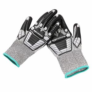 AmazonCommercial 13G SilverSilk & Sandy Nitrile Gloves with Impact Protection (Grey/Black), Size M, 1-Pair