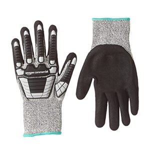 AmazonCommercial 13G SilverSilk & Sandy Nitrile Gloves with Impact Protection (Grey/Black), Size M, 1-Pair