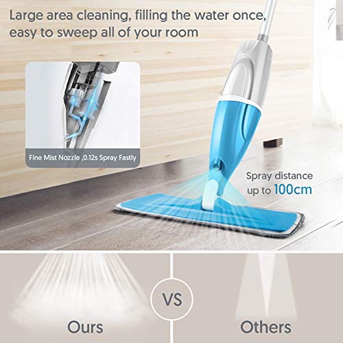 Microfiber Spray Floor Mops for Floors Cleaning, POPTEN 360 Degree Cleaning Kitchen Mop with 640ML Refillable Bottle,3 Washable Mop Pads and 1 Scraper Dust Mop Wet Mop for Laminate,Hardwood,Ceramic