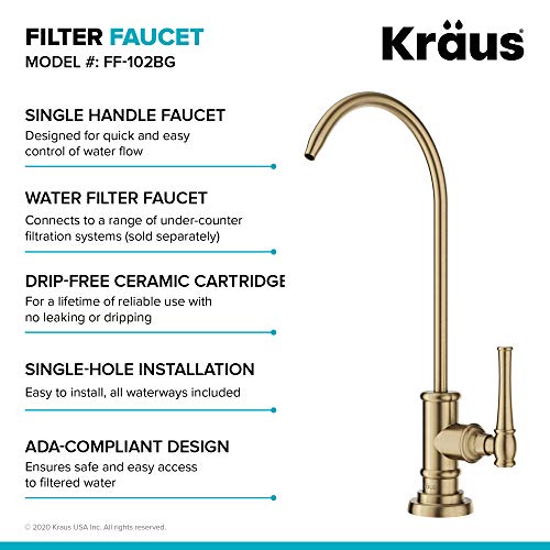 KRAUS Allyn Transitional Bridge Kitchen Faucet and Water Filter Faucet Combo in Brushed Gold, KPF-3121-FF-102BG