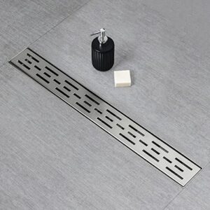 sanitemodar linear shower drain, high water flow removable grate shower drain 24 inch, brushed 304 stainless steel linear drain with hair strainer, adjustable leveling feet