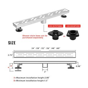 SaniteModar Linear Shower Drain, High Water Flow Removable Grate Shower Drain 24 inch, Brushed 304 Stainless Steel Linear Drain with Hair Strainer, Adjustable Leveling Feet