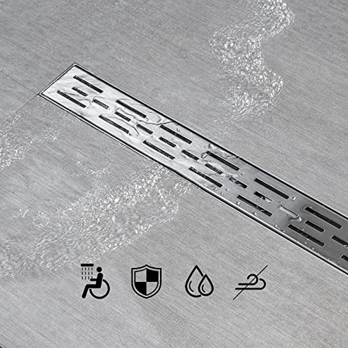 SaniteModar Linear Shower Drain, High Water Flow Removable Grate Shower Drain 24 inch, Brushed 304 Stainless Steel Linear Drain with Hair Strainer, Adjustable Leveling Feet