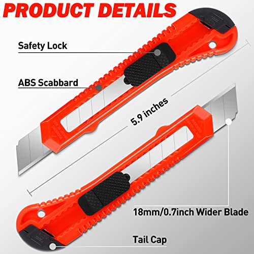 DIYSELF 30 Pack Box Cutter Retractable, 18mm Box Knife, Utility Knife Retractable with Snap Off Blade, Automatic Retractable Knife, Box Cutter Knife, Sharp Box Cutters for Cardboard, Art, Craft