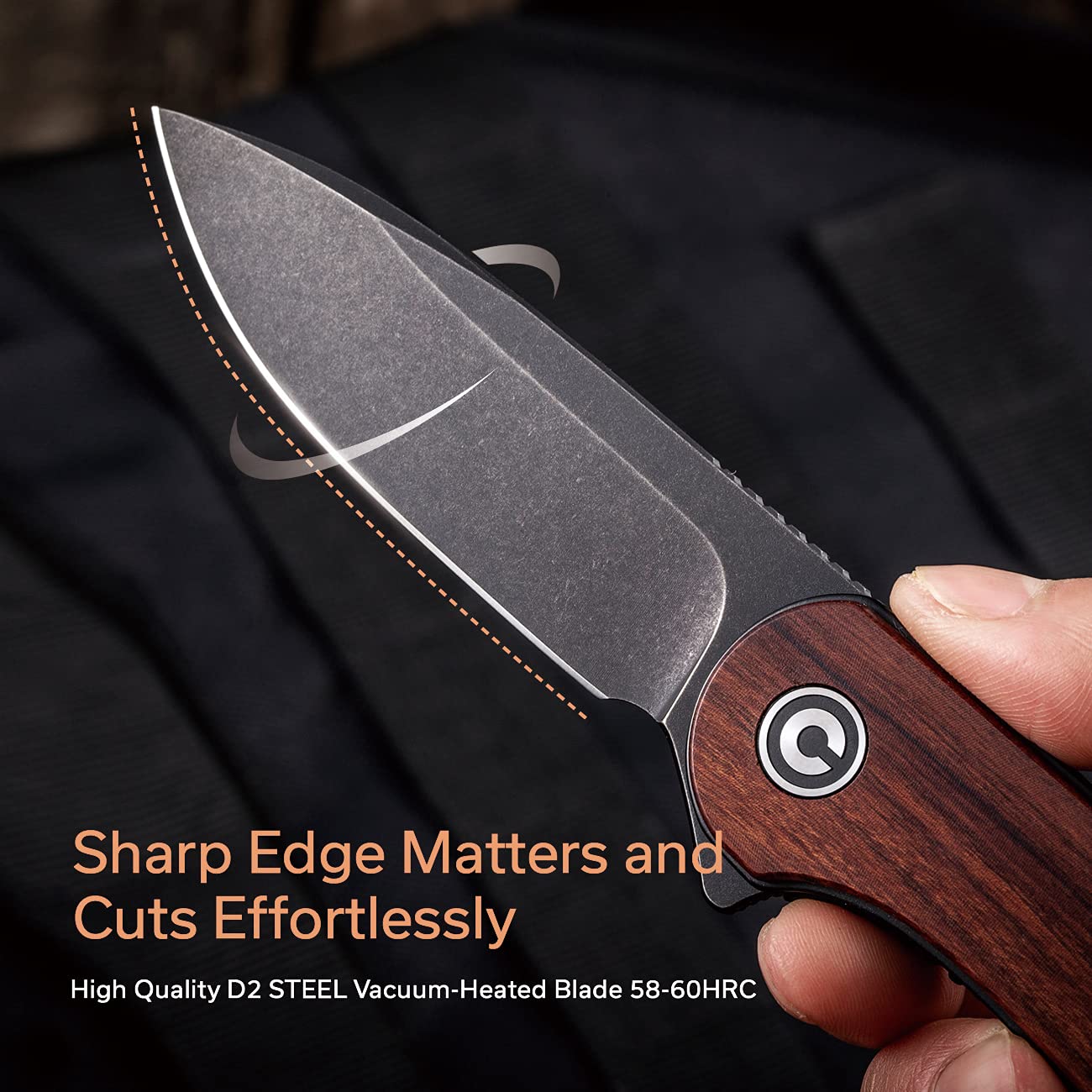 CIVIVI Elementum Pocket Knife, Folding Knife for EDC with 2.96" D2 Black Stonewashed Blade Cuibourtia Wood Handle, Flipper Knife with Clip for Men C907U