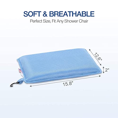 GreenChief Cushion for Shower Waterproof, Seat Foam Cushion with Hook, Bath Seat Cushion Mat, Bathtub Chair Pad, Shower Cushion for Elderly, Senior, Disabled (Blue)