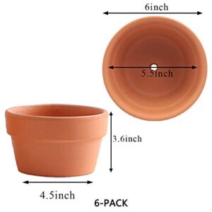 Yishang 6 Inch Terracotta Shallow Planters,Ceramic Flower Clay Plant Pots with Drainage Hole,Unglazed Cactus/succlent Plant Containers Indoor Garden Bonsai Pots