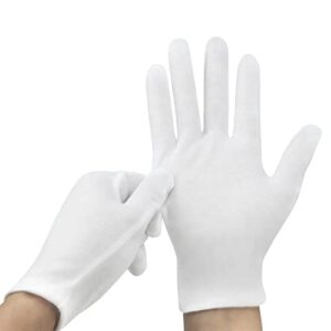 grimson 6pairs large size white cotton gloves thickened stretchable glove for coin jewelry silver inspection