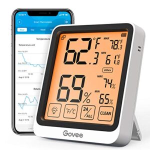 govee bluetooth thermometer hygrometer with 4.5 inch large backlight lcd touchscreen, digital temperature humidity monitor with app alerts, 2 years data record & export, for nursery room greenhouse