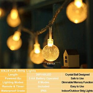 ANJAYLIA 26FT 60 LED Battery Operated 8 Modes Waterproof Fairy Lights String Lights for Party, Home, Bedroom, Christmas Decoration, Warm White