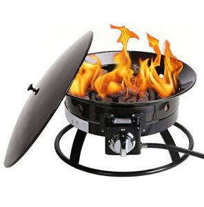 kinger home 20" portable propane fire pit for camping with carrying strap, 52,000 btu, portable campfire, smokeless fire pit, outdoor heater propane gas fire pit black