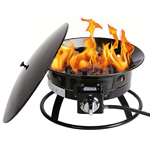 Kinger Home 20" Portable Propane Fire Pit for Camping with Carrying Strap, 52,000 Btu, Portable Campfire, Smokeless Fire Pit, Outdoor Heater Propane Gas Fire Pit Black