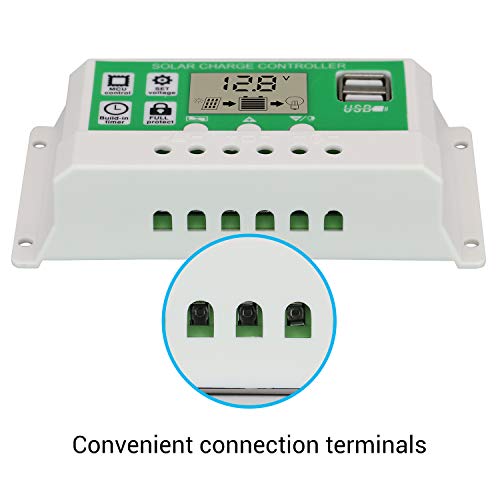 30A Solar Charge Controller 12V/24V Auto, Solar Panel Charge Controller 30Amp Solar Regulator Lithium Battery/Lead-Acid with Dual USB LCD, Adjustable Parameter Backlight LCD Display and Timer Setting