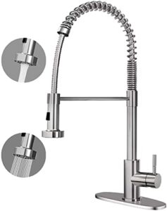 kitchen faucets with pull down sprayer, brushed nickel commercial spring kitchen sink faucet high arc, single handle stainless steel pull out faucets for kitchen sinks sliver (2001c plus)