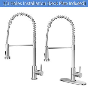 Kitchen Faucets with Pull Down Sprayer, Brushed Nickel Commercial Spring Kitchen Sink Faucet High Arc, Single Handle Stainless Steel Pull Out Faucets for Kitchen Sinks Sliver (2001C Plus)