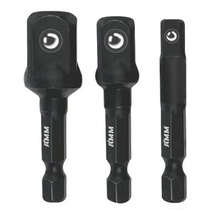 amm power drill sockets adapter sets,3-piece hex shank impact driver socket adapter, socket to drill 1/4" 3/8" 1/2" adapter