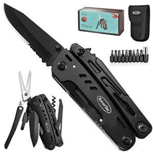 rovertac multitool knife camping survival knife unique gifts for men dad husband 18 in 1 multitools knife pliers scissors saw corkscrew bottle opener 9-pack screwdrivers with safety lock nylon sheath