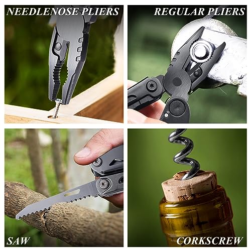 RoverTac Multitool Knife Camping Survival Knife Unique Gifts for Men Dad Husband 18 in 1 Multitools Knife Pliers Scissors Saw Corkscrew Bottle Opener 9-Pack Screwdrivers with Safety Lock Nylon Sheath