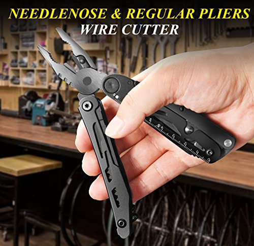 RoverTac Multitool Knife Camping Survival Knife Unique Gifts for Men Dad Husband 18 in 1 Multitools Knife Pliers Scissors Saw Corkscrew Bottle Opener 9-Pack Screwdrivers with Safety Lock Nylon Sheath