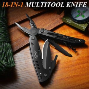 RoverTac Multitool Knife Camping Survival Knife Unique Gifts for Men Dad Husband 18 in 1 Multitools Knife Pliers Scissors Saw Corkscrew Bottle Opener 9-Pack Screwdrivers with Safety Lock Nylon Sheath