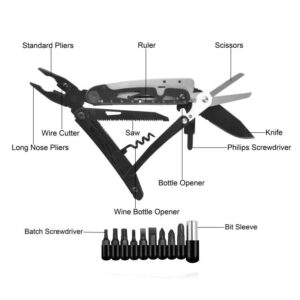 RoverTac Multitool Knife Camping Survival Knife Unique Gifts for Men Dad Husband 18 in 1 Multitools Knife Pliers Scissors Saw Corkscrew Bottle Opener 9-Pack Screwdrivers with Safety Lock Nylon Sheath