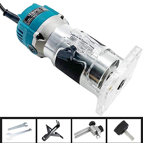 TAUFAOD Palm Router Electric Hand Trimmer Wood Router Collets Woodworking Tool Laminate Trimmer 110V 800W (800W Blue)