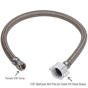 EZ-Fluid 9" Toilet Water Supply Connector, Braided Stainless Steel - 3/8“ Female Compression Thread x 7/8” Female Ballcock Thread 9-Inch Toilet Water Connectors Hose (1-PACK)