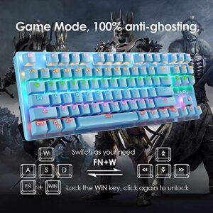 Wired Keyboard and Mouse Combo,87 Keys Compact Multicolour Backlit Keyboard and 6 RGB Lighting Gaming Mice 6400 DPI for Windows PC Gamers (Blue)