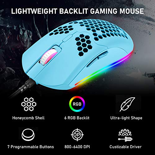 Wired Keyboard and Mouse Combo,87 Keys Compact Multicolour Backlit Keyboard and 6 RGB Lighting Gaming Mice 6400 DPI for Windows PC Gamers (Blue)