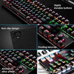 Wired Keyboard and Mouse Combo,87 Keys Compact Multicolour Backlit Keyboard and 6 RGB Lighting Gaming Mice 6400 DPI for Windows PC Gamers (Blue)