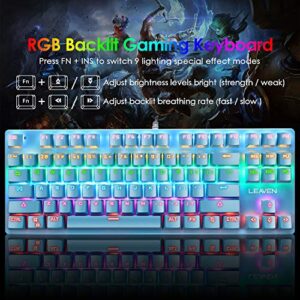 Wired Keyboard and Mouse Combo,87 Keys Compact Multicolour Backlit Keyboard and 6 RGB Lighting Gaming Mice 6400 DPI for Windows PC Gamers (Blue)