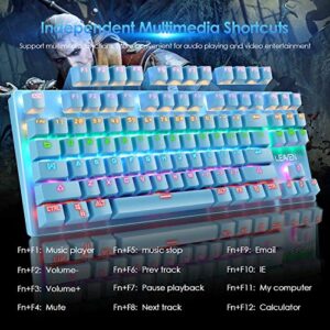 Wired Keyboard and Mouse Combo,87 Keys Compact Multicolour Backlit Keyboard and 6 RGB Lighting Gaming Mice 6400 DPI for Windows PC Gamers (Blue)