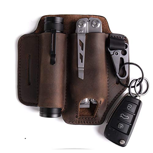 Gentlestache Leather Sheath for Leatherman Multitool Sheath EDC Pocket Organizer with Key Holder for Belt and Flashlight Sheath Multitool Pouch