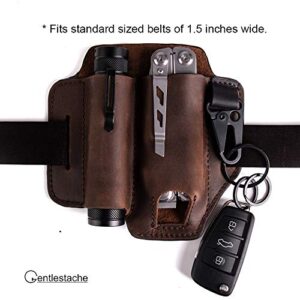 Gentlestache Leather Sheath for Leatherman Multitool Sheath EDC Pocket Organizer with Key Holder for Belt and Flashlight Sheath Multitool Pouch