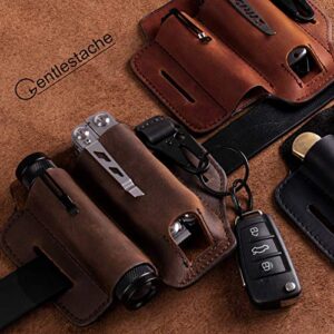 Gentlestache Leather Sheath for Leatherman Multitool Sheath EDC Pocket Organizer with Key Holder for Belt and Flashlight Sheath Multitool Pouch