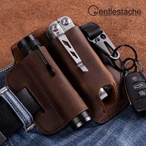 Gentlestache Leather Sheath for Leatherman Multitool Sheath EDC Pocket Organizer with Key Holder for Belt and Flashlight Sheath Multitool Pouch