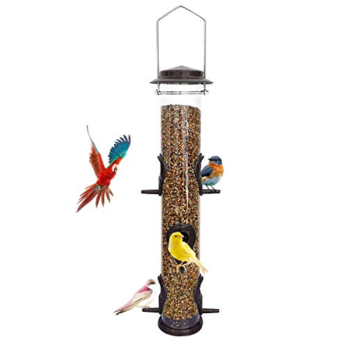 MIXXIDEA Metal Tube Bird Feeders for Outdoors Hanging Bird Feeders for Outside Wild Birds Feeder 6 Ports Hanging Bird Feeder Attract Birds in Your Lawn, Garden, Balcony – Coffee - 1 Pack