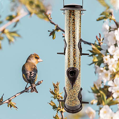 MIXXIDEA Metal Tube Bird Feeders for Outdoors Hanging Bird Feeders for Outside Wild Birds Feeder 6 Ports Hanging Bird Feeder Attract Birds in Your Lawn, Garden, Balcony – Coffee - 1 Pack