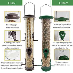 MIXXIDEA Metal Tube Bird Feeders for Outdoors Hanging Bird Feeders for Outside Wild Birds Feeder 6 Ports Hanging Bird Feeder Attract Birds in Your Lawn, Garden, Balcony – Coffee - 1 Pack