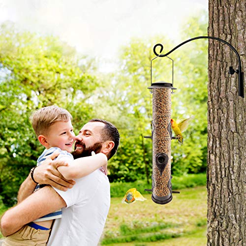 MIXXIDEA Metal Tube Bird Feeders for Outdoors Hanging Bird Feeders for Outside Wild Birds Feeder 6 Ports Hanging Bird Feeder Attract Birds in Your Lawn, Garden, Balcony – Coffee - 1 Pack