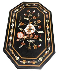 marble top dining inlay table floral marquetry design hallway furniture decor | 36"x24" inches