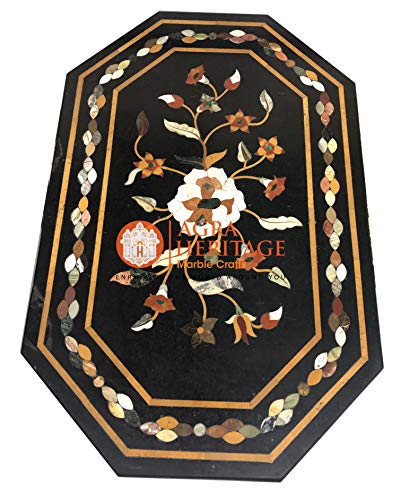 Marble Top Dining Inlay Table Floral Marquetry Design Hallway Furniture Decor | 36"x24" Inches