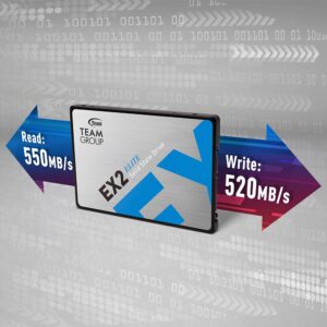 TEAMGROUP EX2 512GB 3D NAND TLC 2.5 Inch SATA III Internal Solid State Drive SSD (Read/Write Speed up to 550/520 MB/s) Compatible with Laptop & PC Desktop T253E2512G0C101