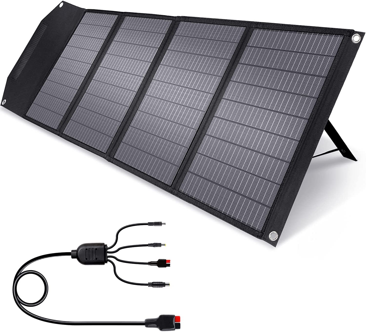 ROCKPALS Upgraded Foldable Solar Panel 100W with Kickstand, Parallel Supported, QC 3.0 and USB-C, Portable Solar Panels for Jackery/Anker/FlashFish/Bluetti/Goal Zero/Rockpals Power Station