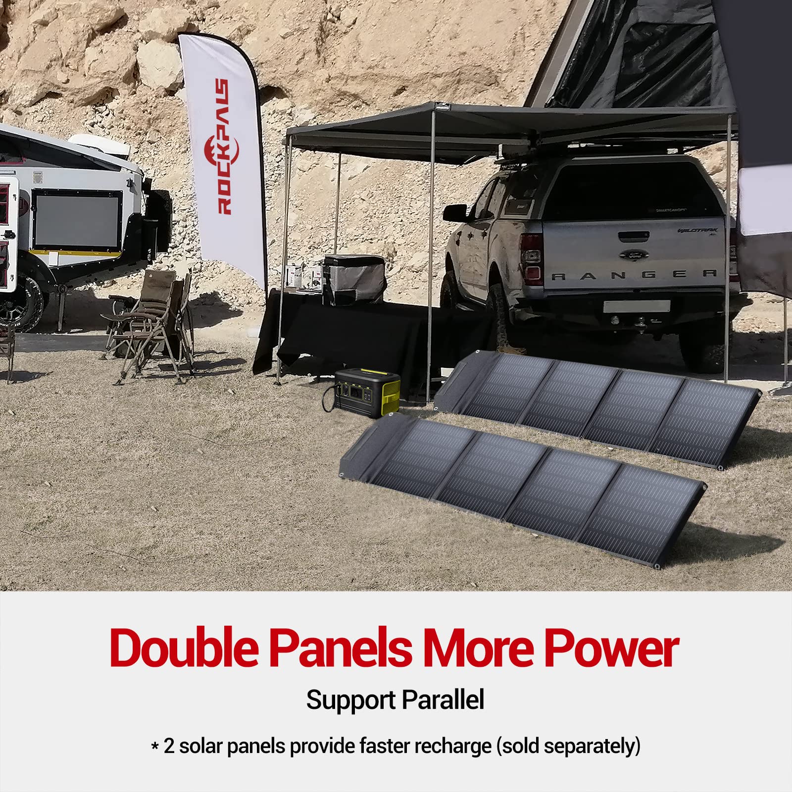 ROCKPALS Upgraded Foldable Solar Panel 100W with Kickstand, Parallel Supported, QC 3.0 and USB-C, Portable Solar Panels for Jackery/Anker/FlashFish/Bluetti/Goal Zero/Rockpals Power Station