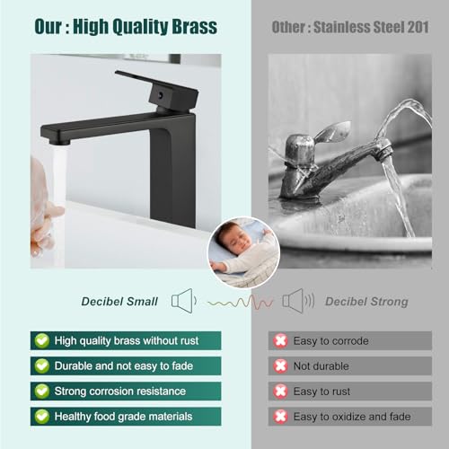 Heyalan Vessel Sink Faucet Bathroom Sink Faucet Tall Body Vessel Bowl Tap Single-Hole Deck Mount Lavatory Vanity Mixer Bar Tap Tall Spout Brass Tall Bathroom Faucet,Matte Black,with Drain