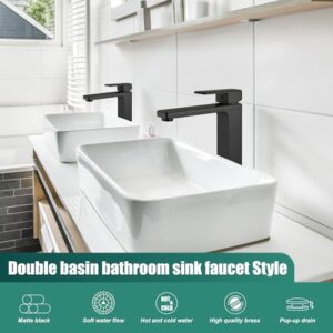 Heyalan Vessel Sink Faucet Bathroom Sink Faucet Tall Body Vessel Bowl Tap Single-Hole Deck Mount Lavatory Vanity Mixer Bar Tap Tall Spout Brass Tall Bathroom Faucet,Matte Black,with Drain