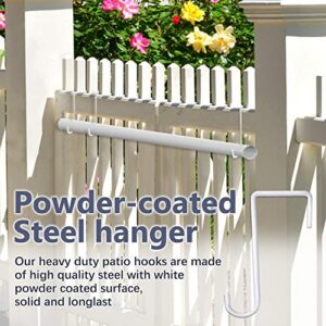 JOYSEUS 12pcs Vinyl Fence Hooks, 2 x 6 Inches Patio Hooks, White Powder Coated Steel Fence Hooks Hangers for Hanging Plants, Lights, Pool Equipment…