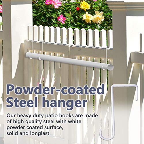 JOYSEUS 12pcs Vinyl Fence Hooks, 2 x 6 Inches Patio Hooks, White Powder Coated Steel Fence Hooks Hangers for Hanging Plants, Lights, Pool Equipment…